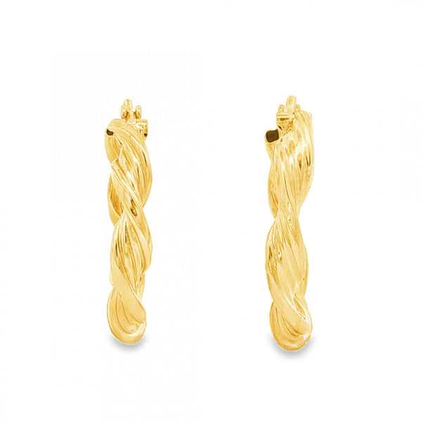 9ct Yellow Gold Round Twist Hoop Earrings - 3.5x22x22mm - 1.8g