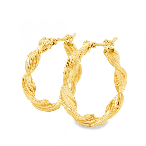 9ct Yellow Gold Round Twist Hoop Earrings - 3.5x22x22mm - 1.8g