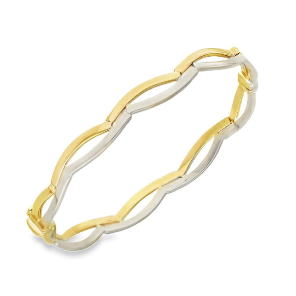 9ct Yellow & White Gold Double Wave Bangle - 18cm - 13.0g
