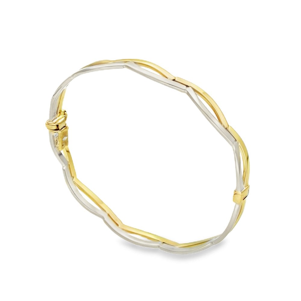9ct Yellow & White Gold Double Wave Bangle - 18cm - 13.0g