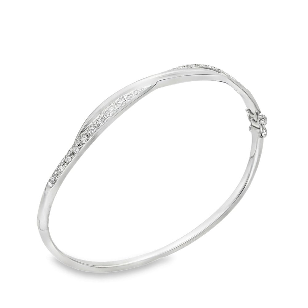 18ct White Gold Diamond Twist Bangle - 17cm - 0.31ct