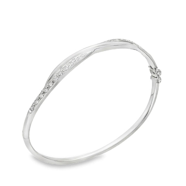 18ct White Gold Diamond Twist Bangle - 17cm - 0.31ct