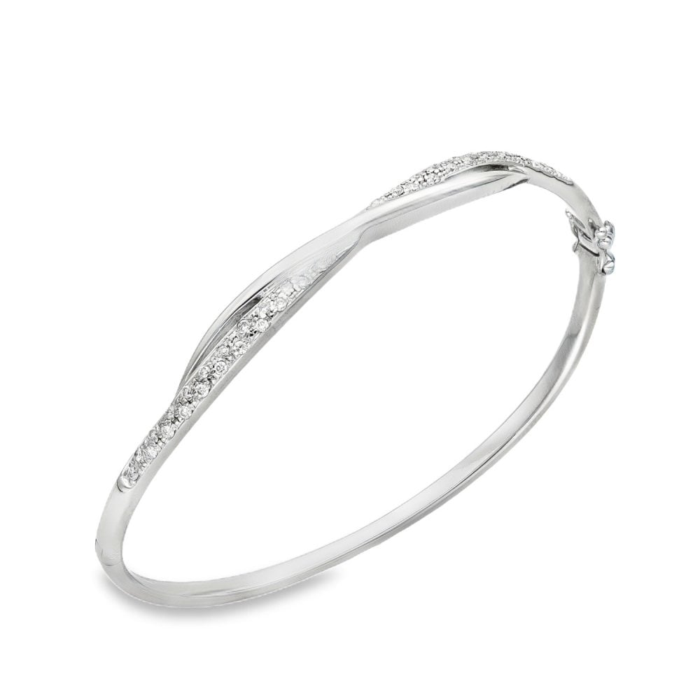 18ct White Gold Diamond Twist Bangle - 17cm - 0.31ct