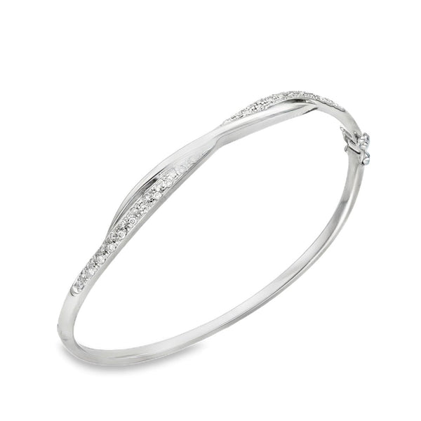 18ct White Gold Diamond Twist Bangle - 17cm - 0.31ct