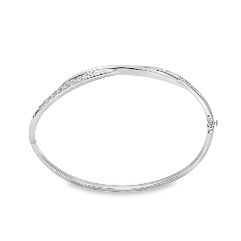 18ct White Gold Diamond Twist Bangle - 17cm - 0.31ct