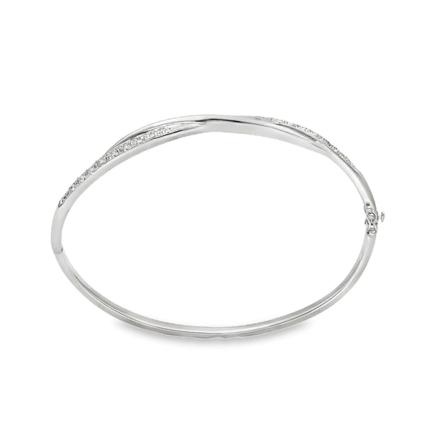 18ct White Gold Diamond Twist Bangle - 17cm - 0.31ct