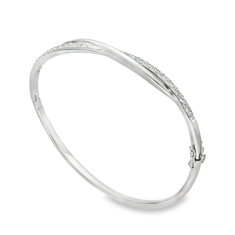 18ct White Gold Diamond Twist Bangle - 17cm - 0.31ct
