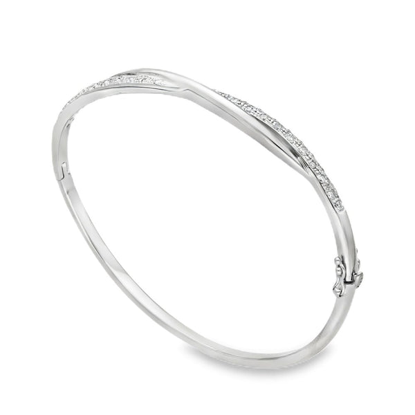 18ct White Gold Diamond Twist Bangle - 17cm - 0.31ct
