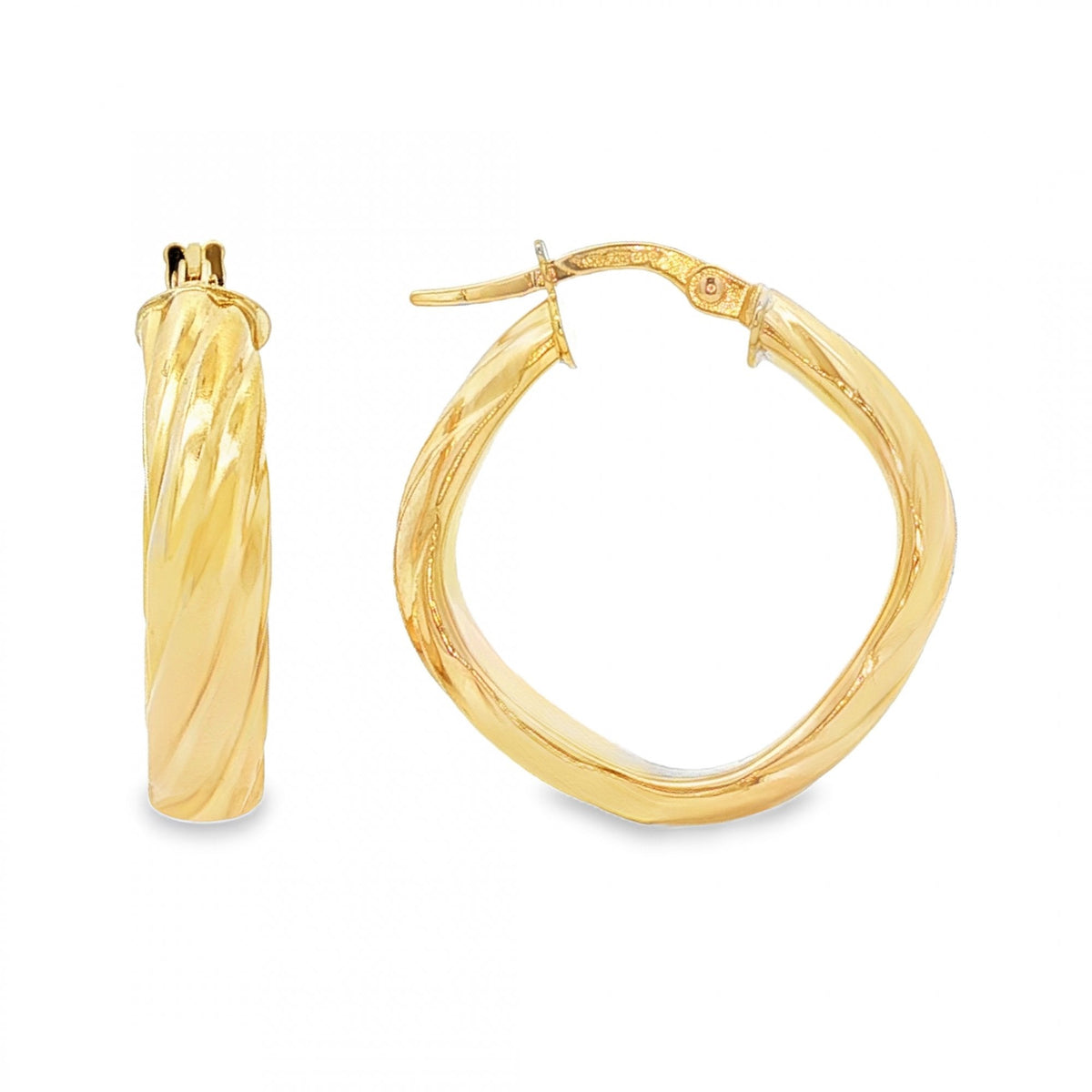 9ct Yellow Gold D-Shape Twist Hoop Earrings - 4.5x23x22mm - 2.2g