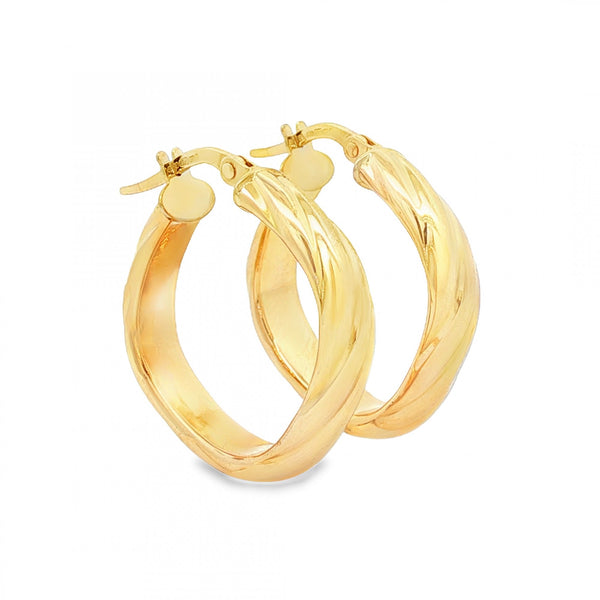 9ct Yellow Gold D-Shape Twist Hoop Earrings - 4.5x23x22mm - 2.2g