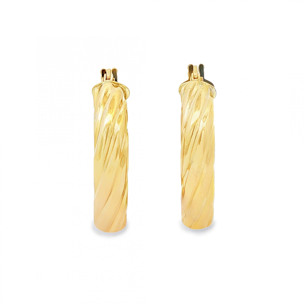9ct Yellow Gold D-Shape Twist Hoop Earrings - 4.5x23x22mm - 2.2g