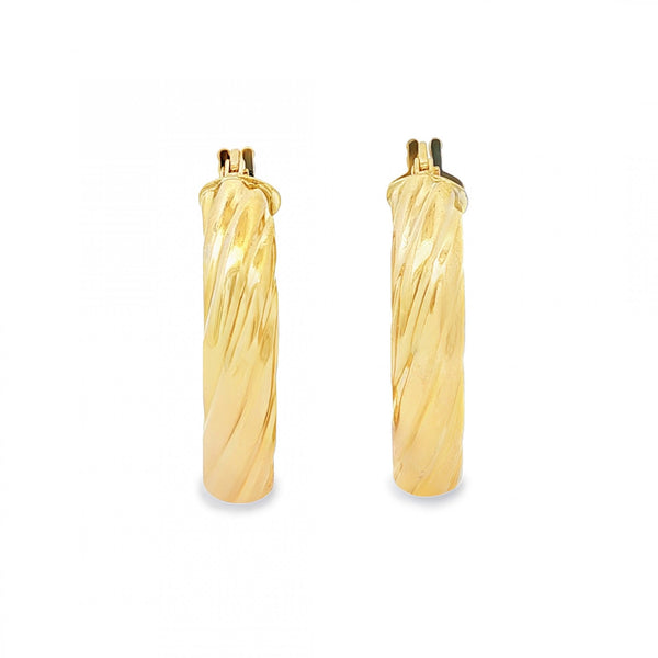 9ct Yellow Gold D-Shape Twist Hoop Earrings - 4.5x23x22mm - 2.2g
