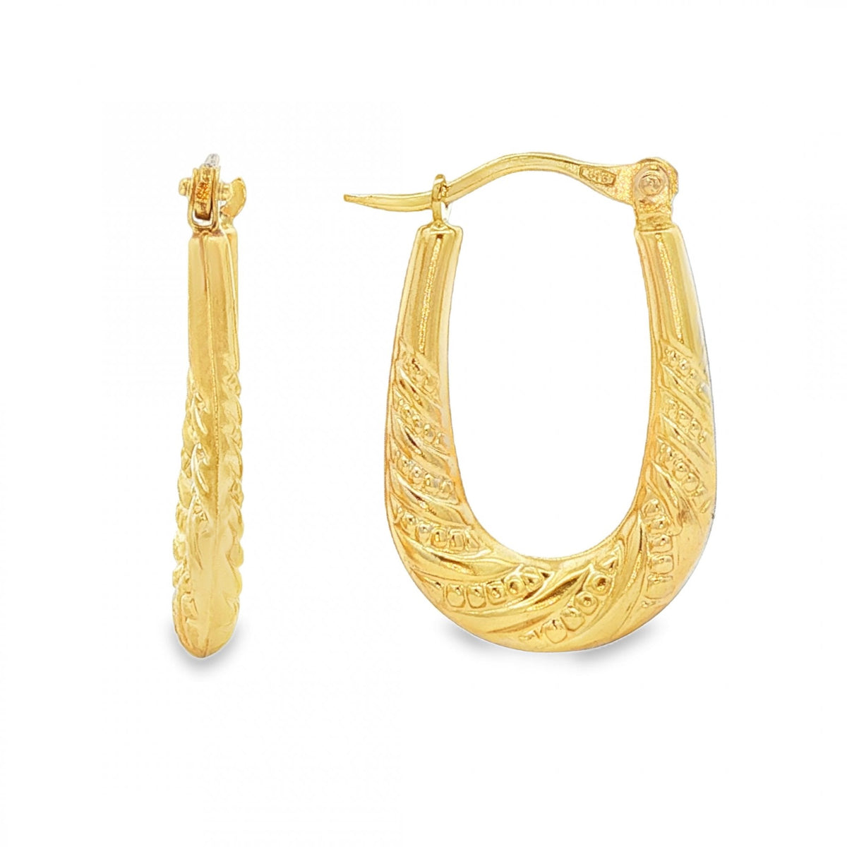 9ct Yellow Gold Beaded Twist Hoop Earrings - 3x22x15mm - 1.1g