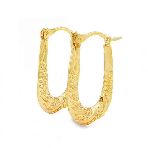 9ct Yellow Gold Beaded Twist Hoop Earrings - 3x22x15mm - 1.1g