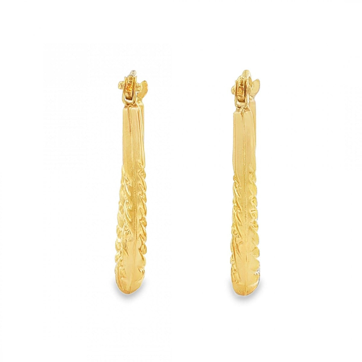 9ct Yellow Gold Beaded Twist Hoop Earrings - 3x22x15mm - 1.1g