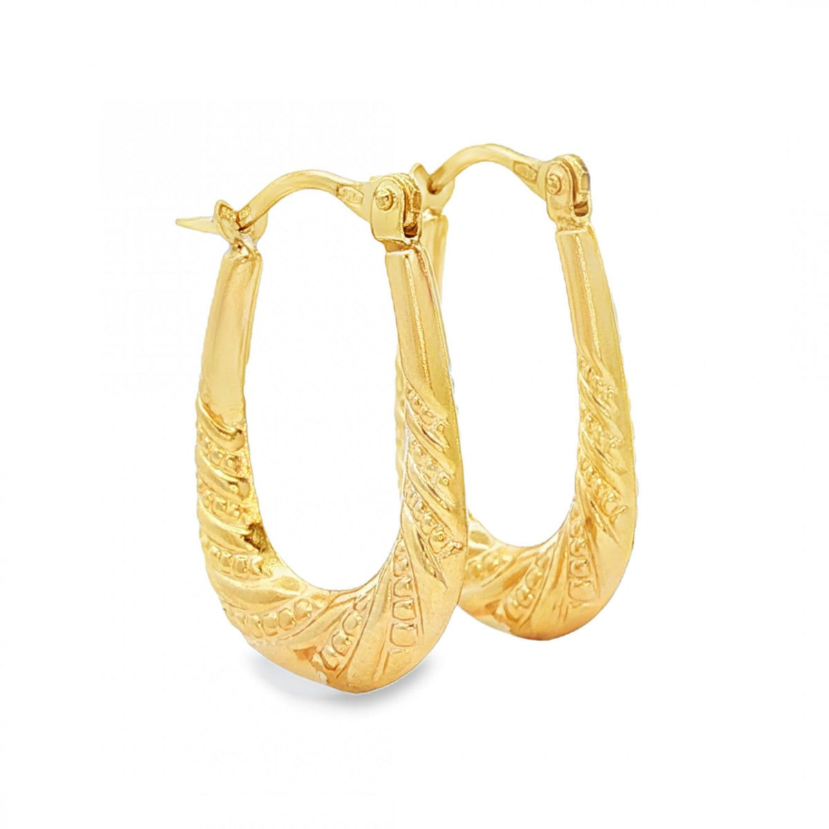 9ct Yellow Gold Beaded Twist Hoop Earrings - 3x22x15mm - 1.1g