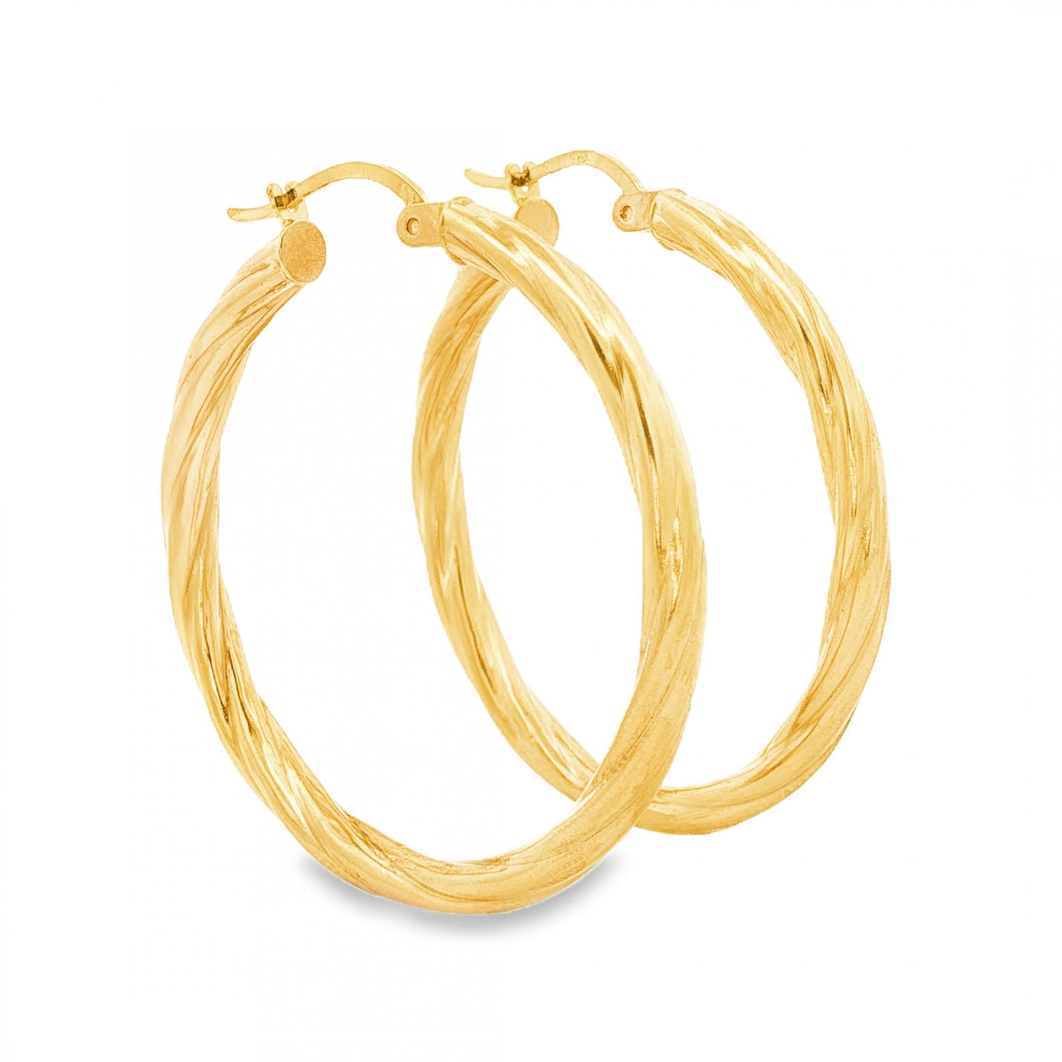 9ct Yellow Gold Twist Tube & Coil Hoop Earrings -3x36x34mm -2.3g