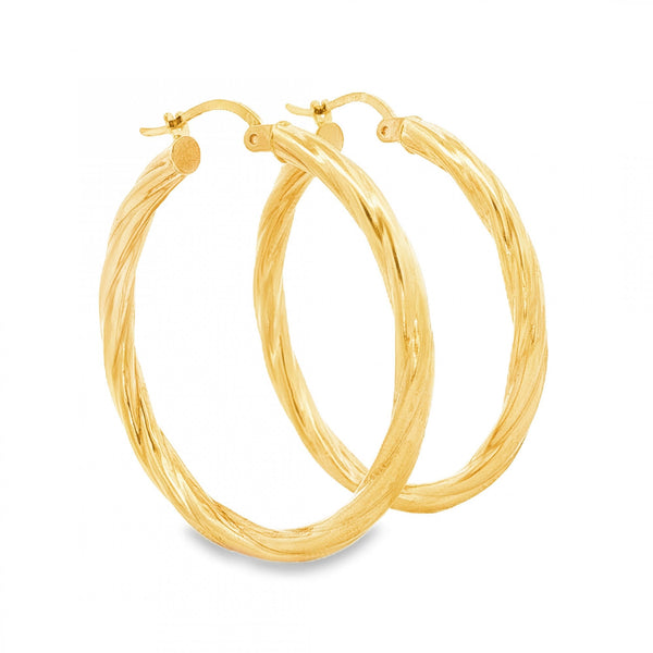 9ct Yellow Gold Twist Tube & Coil Hoop Earrings -3x36x34mm -2.3g