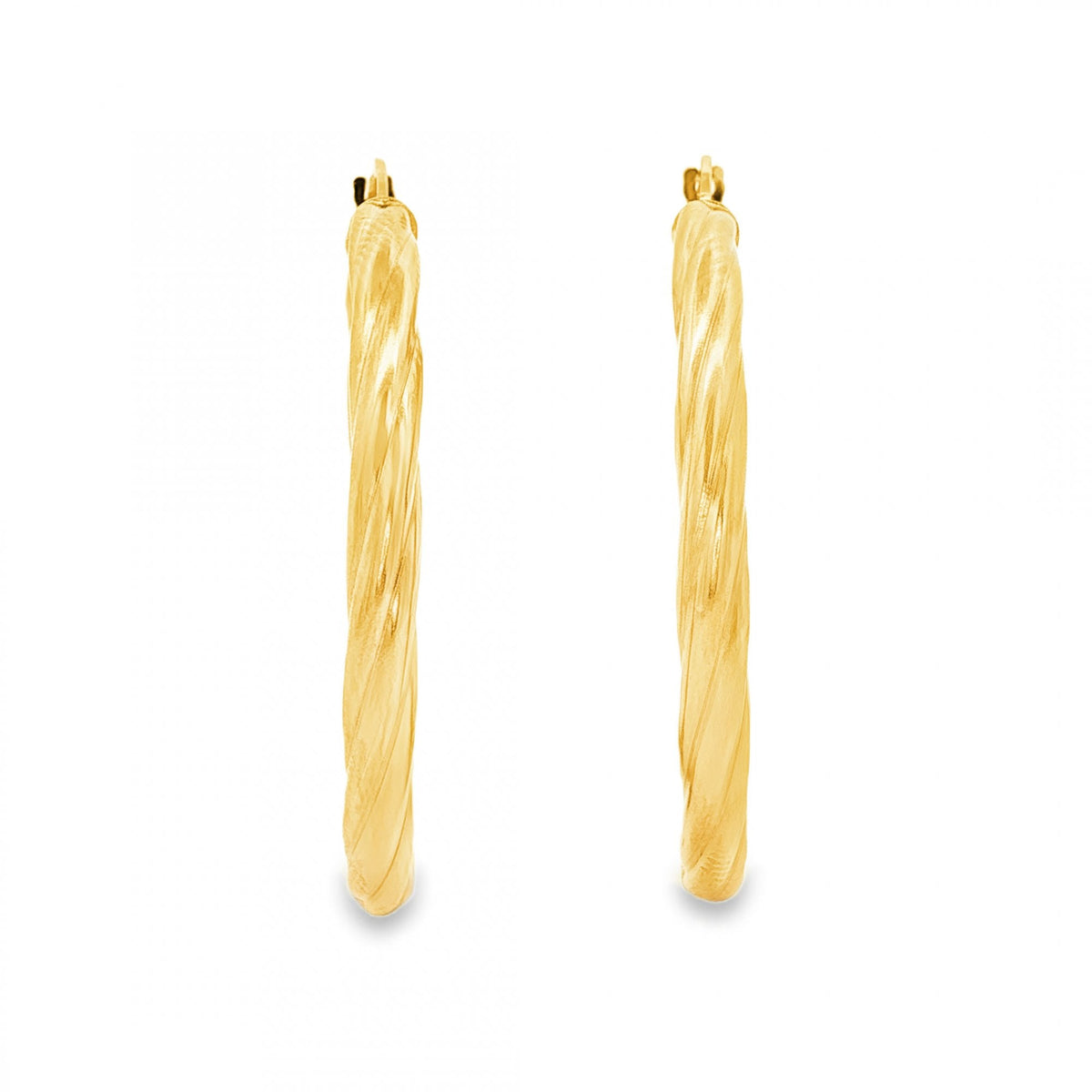 9ct Yellow Gold Twist Tube & Coil Hoop Earrings -3x36x34mm -2.3g