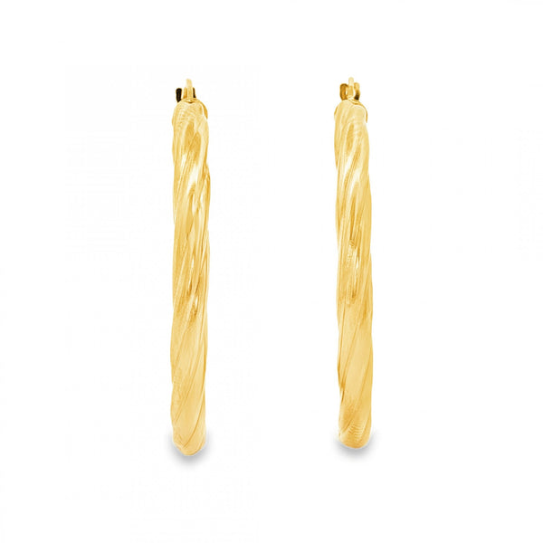 9ct Yellow Gold Twist Tube & Coil Hoop Earrings -3x36x34mm -2.3g