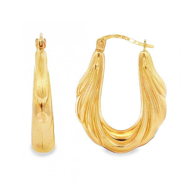 9ct Yellow Gold Graduated Oval Hoop Earrings - 5x27x20mm - 2.3g