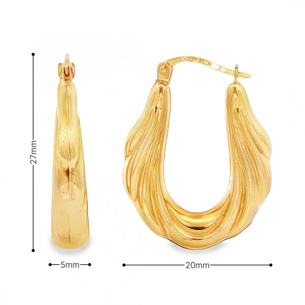 9ct Yellow Gold Graduated Oval Hoop Earrings - 5x27x20mm - 2.3g