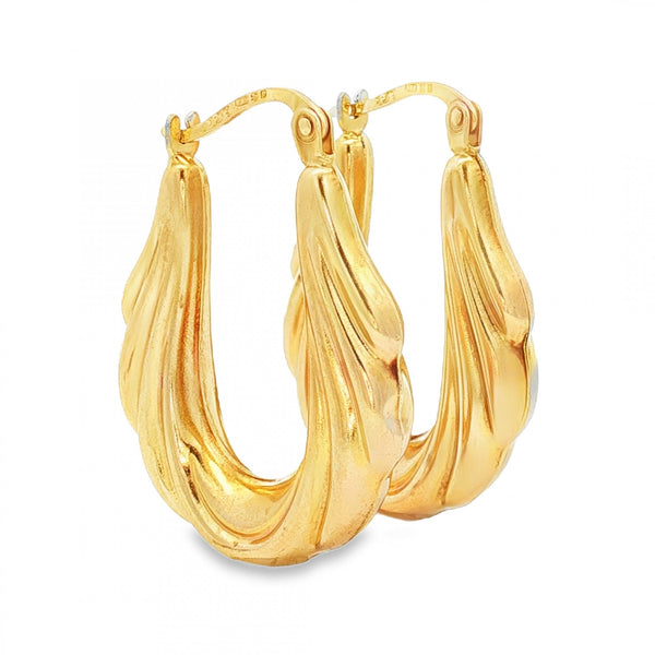 9ct Yellow Gold Graduated Oval Hoop Earrings - 5x27x20mm - 2.3g