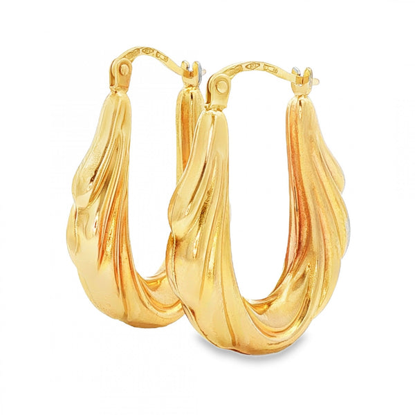9ct Yellow Gold Graduated Oval Hoop Earrings - 5x27x20mm - 2.3g