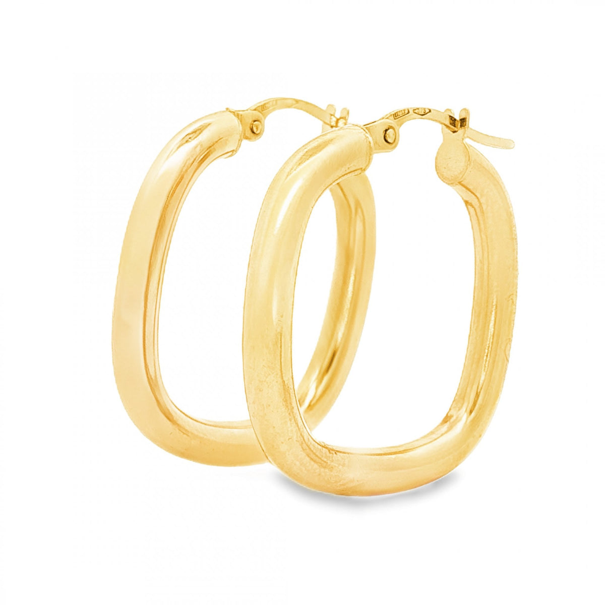 9ct Yellow Gold Cushion Tube Hoop Earrings - 3x24x23mm - 2.0g