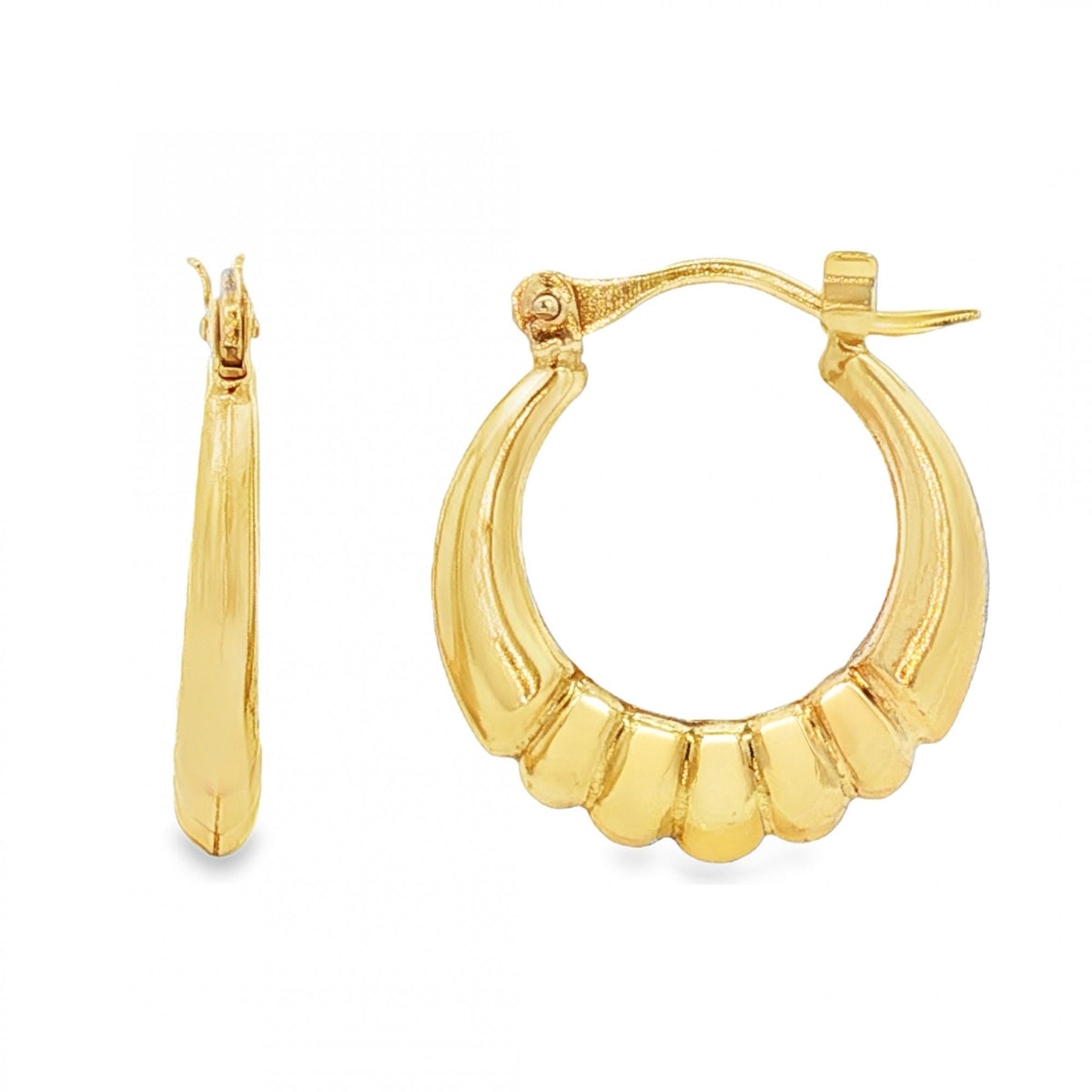 9ct Yellow Gold Bubble Oval Hoop Earrings - 3x19x17mm - 1.2g