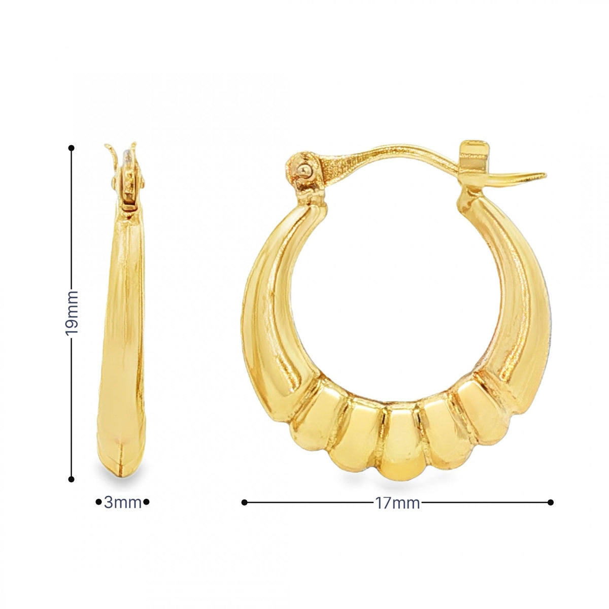 9ct Yellow Gold Bubble Oval Hoop Earrings - 3x19x17mm - 1.2g