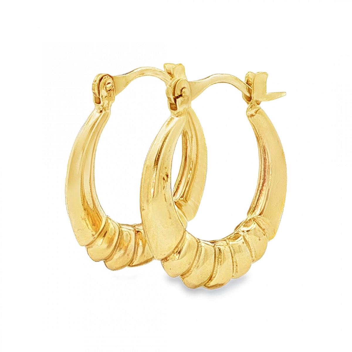 9ct Yellow Gold Bubble Oval Hoop Earrings - 3x19x17mm - 1.2g