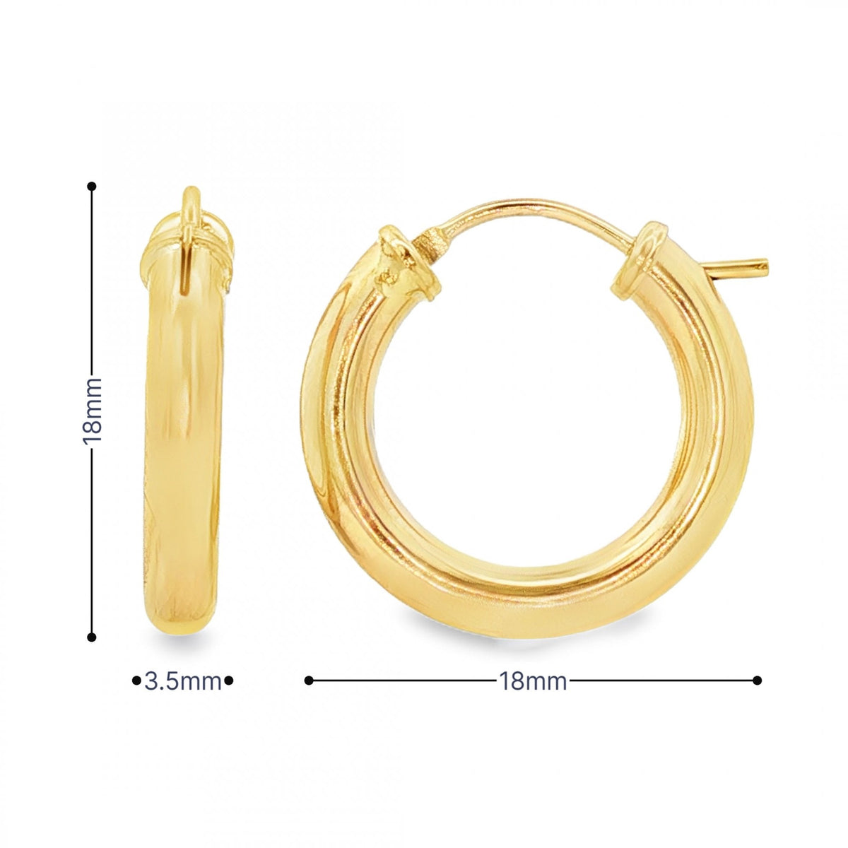 9ct Yellow Gold D-Shape Twist Hoop Earrings - 3.5x18x18mm - 2.2g