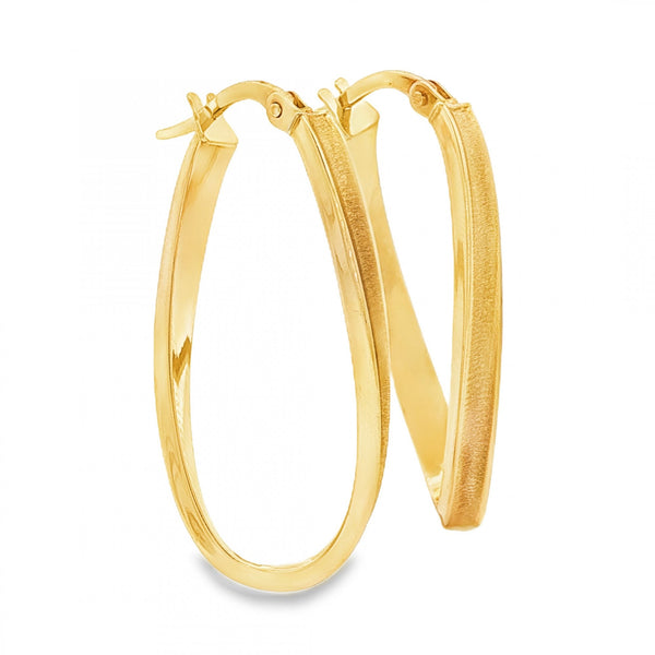 9ct Yellow Gold Oval Twist Hoop Earrings - 8x29x14mm - 1.2g