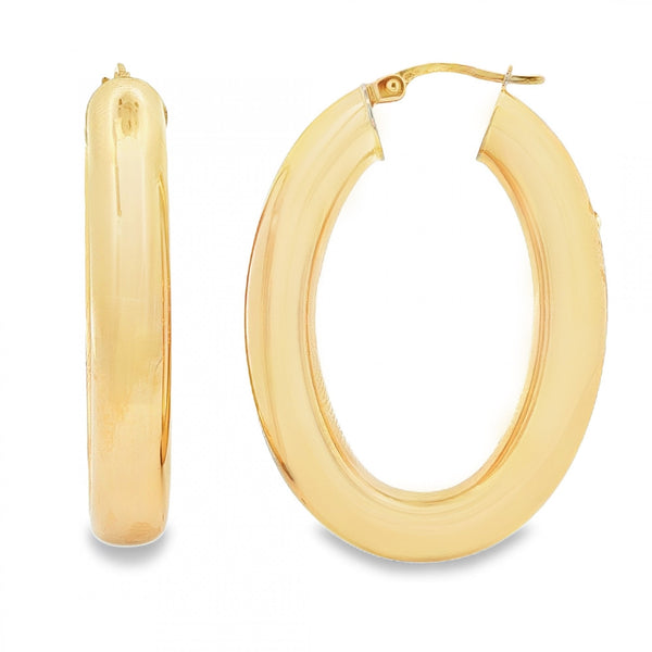 9ct Yellow Gold Oval Tube Hoop Earrings - 6x39x28mm - 5.1g