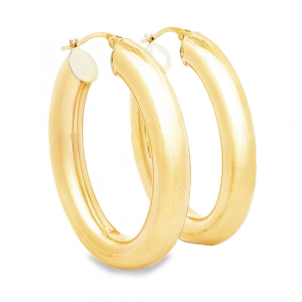 9ct Yellow Gold Oval Tube Hoop Earrings - 6x39x28mm - 5.1g