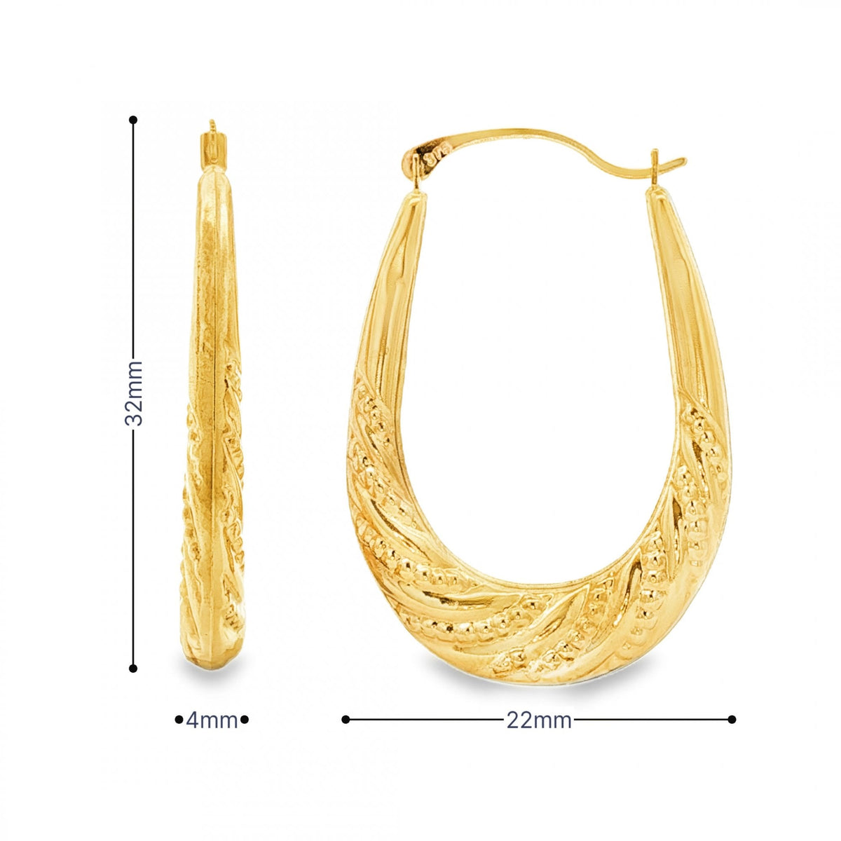 9ct Yellow Gold Oval Twist Hoop Earrings - 4x32x22mm - 1.3g