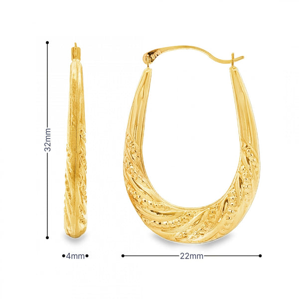 9ct Yellow Gold Oval Twist Hoop Earrings - 4x32x22mm - 1.3g