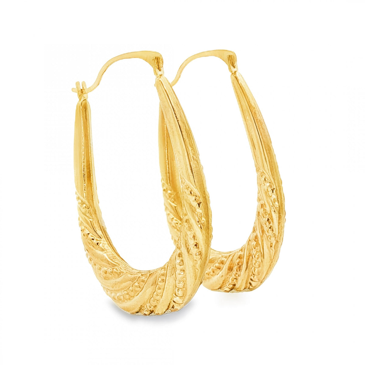 9ct Yellow Gold Oval Twist Hoop Earrings - 4x32x22mm - 1.3g