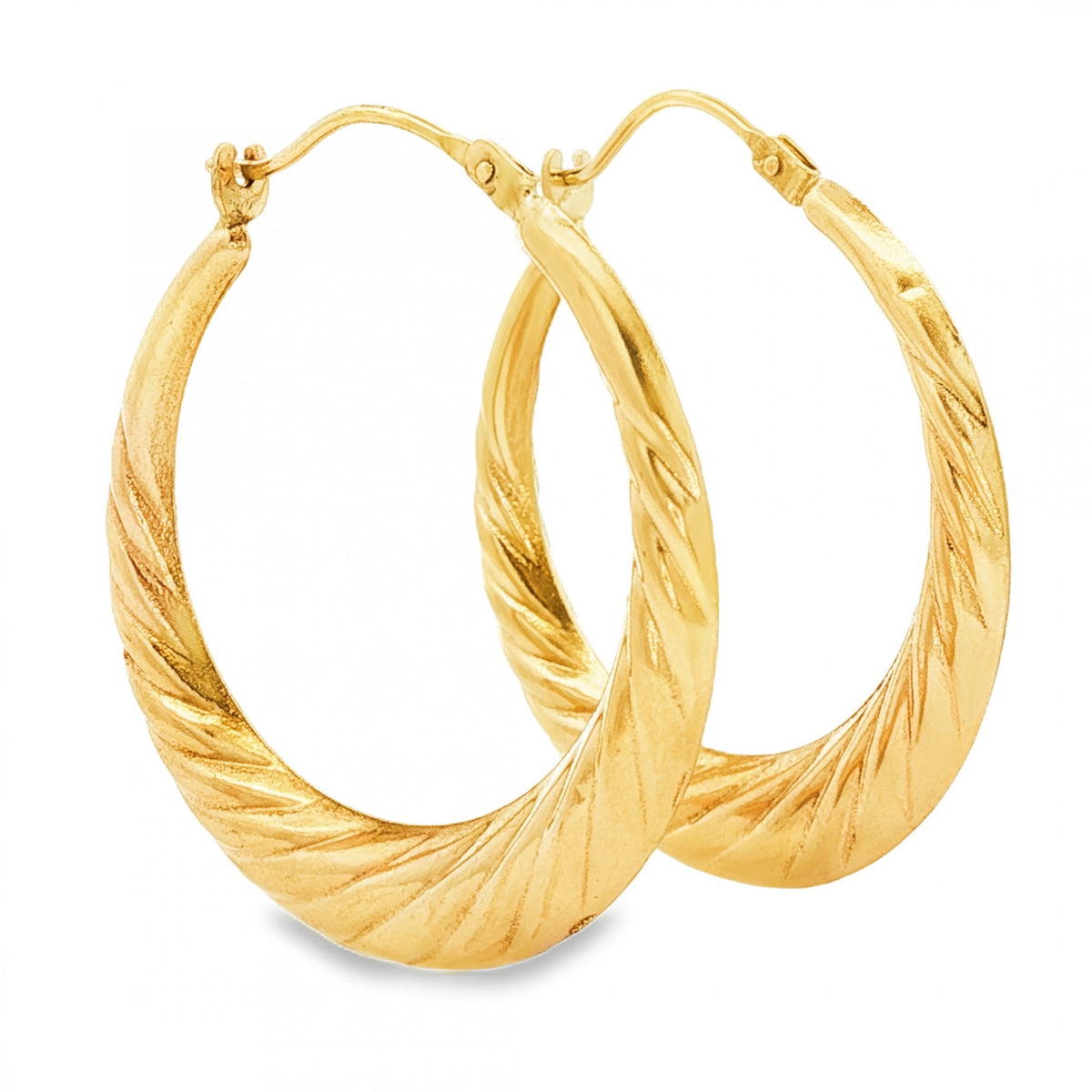 9ct Yellow Gold Twist Hoop Earrings - 4x30x28mm - 1.8g