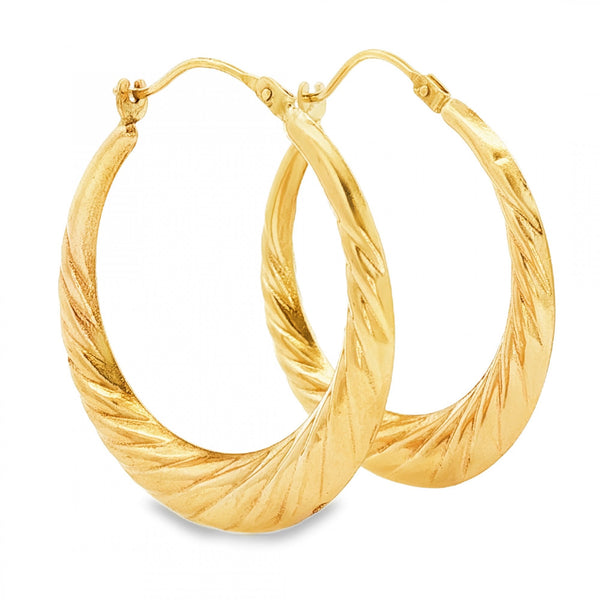 9ct Yellow Gold Twist Hoop Earrings - 4x30x28mm - 1.8g