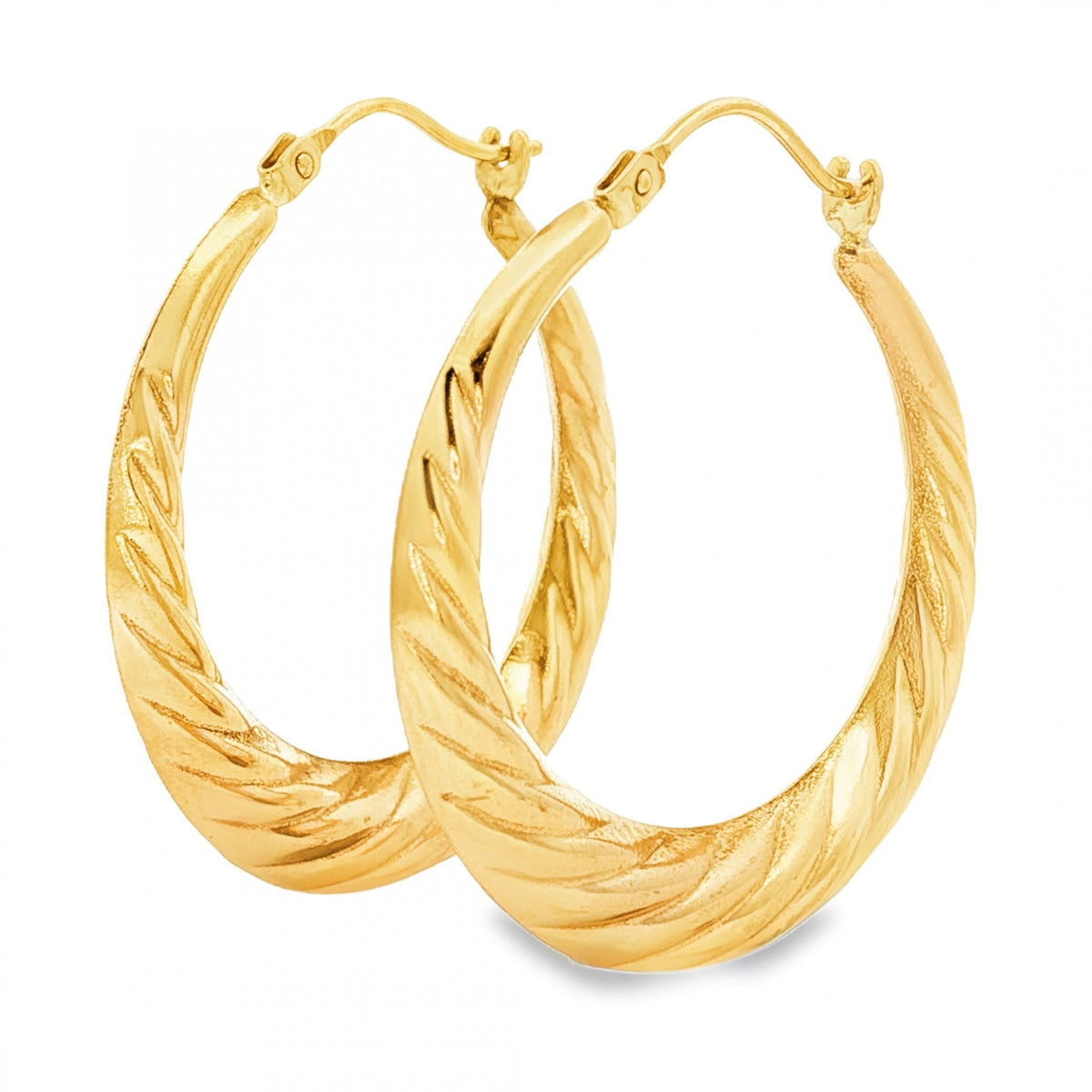 9ct Yellow Gold Twist Hoop Earrings - 4x30x28mm - 1.8g