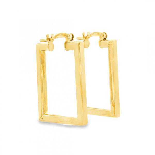 9ct Yellow Gold Rectangular Hoop Earrings - 2x22x15mm - 2.8g