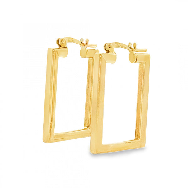 9ct Yellow Gold Rectangular Hoop Earrings - 2x22x15mm - 2.8g