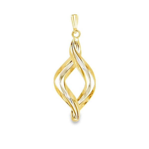 9ct Yellow & White Gold Twist Ribbon Pendant - 15x34x9mm - 1.7g