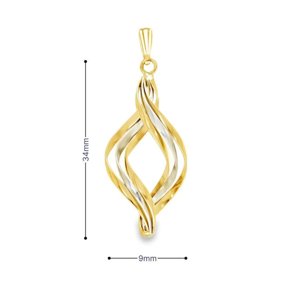 9ct Yellow & White Gold Twist Ribbon Pendant - 15x34x9mm - 1.7g