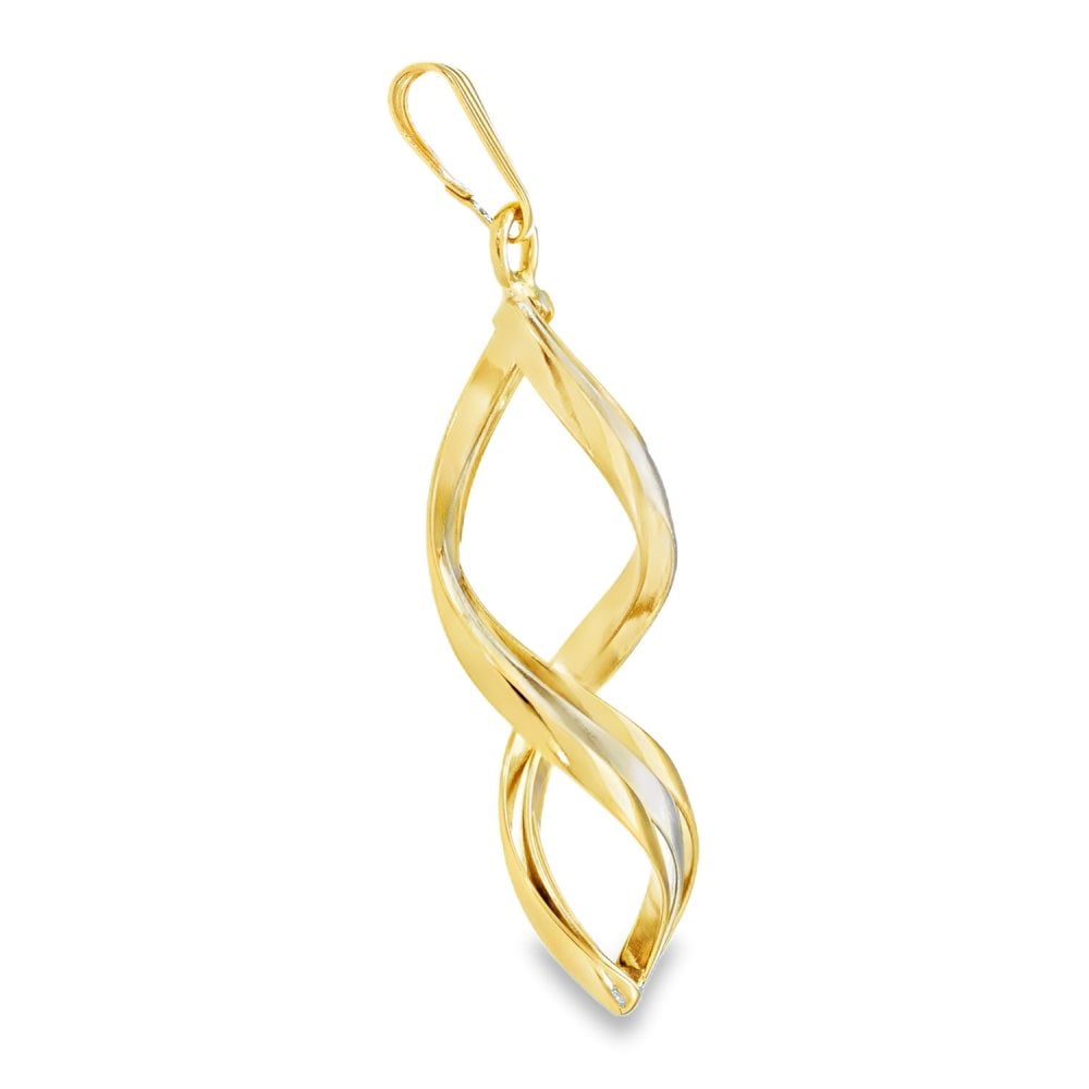 9ct Yellow & White Gold Twist Ribbon Pendant - 15x34x9mm - 1.7g