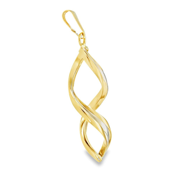 9ct Yellow & White Gold Twist Ribbon Pendant - 15x34x9mm - 1.7g