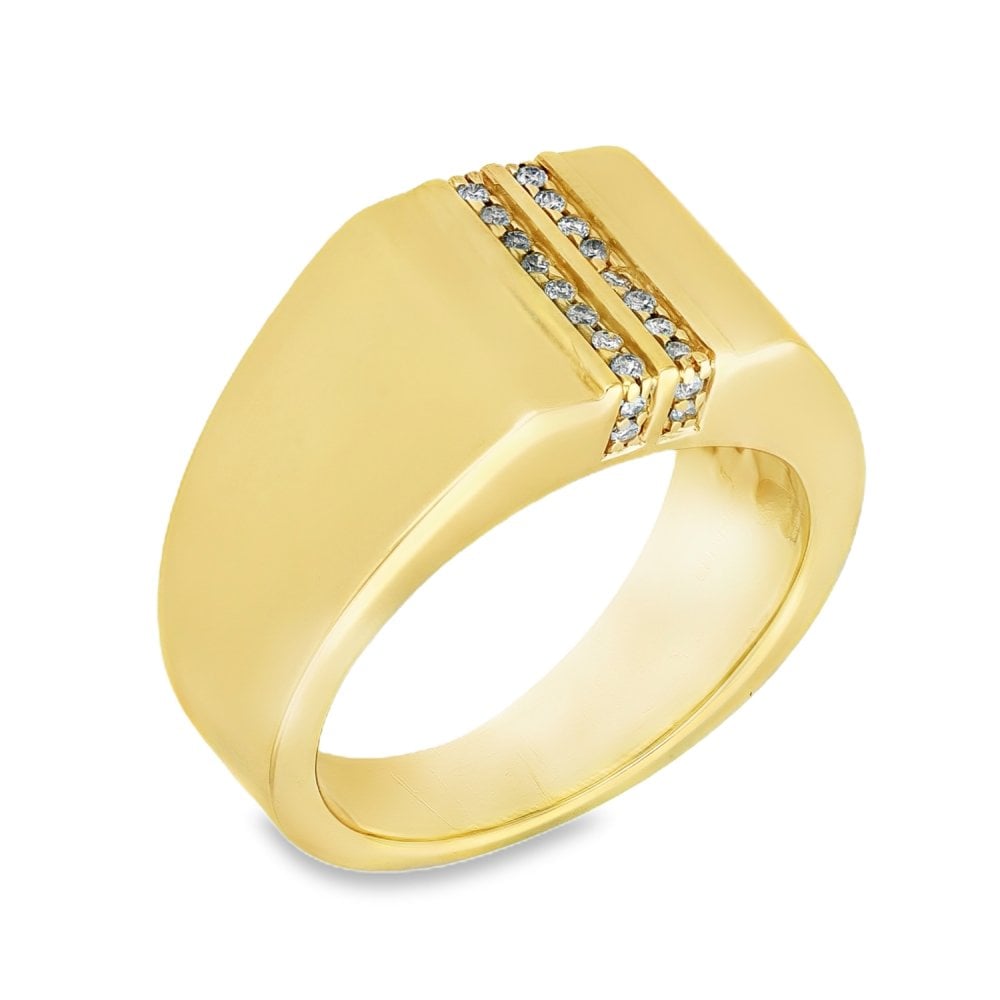 9ct Yellow Gold Double Diamond-Channel Signet - Size U - 12mm