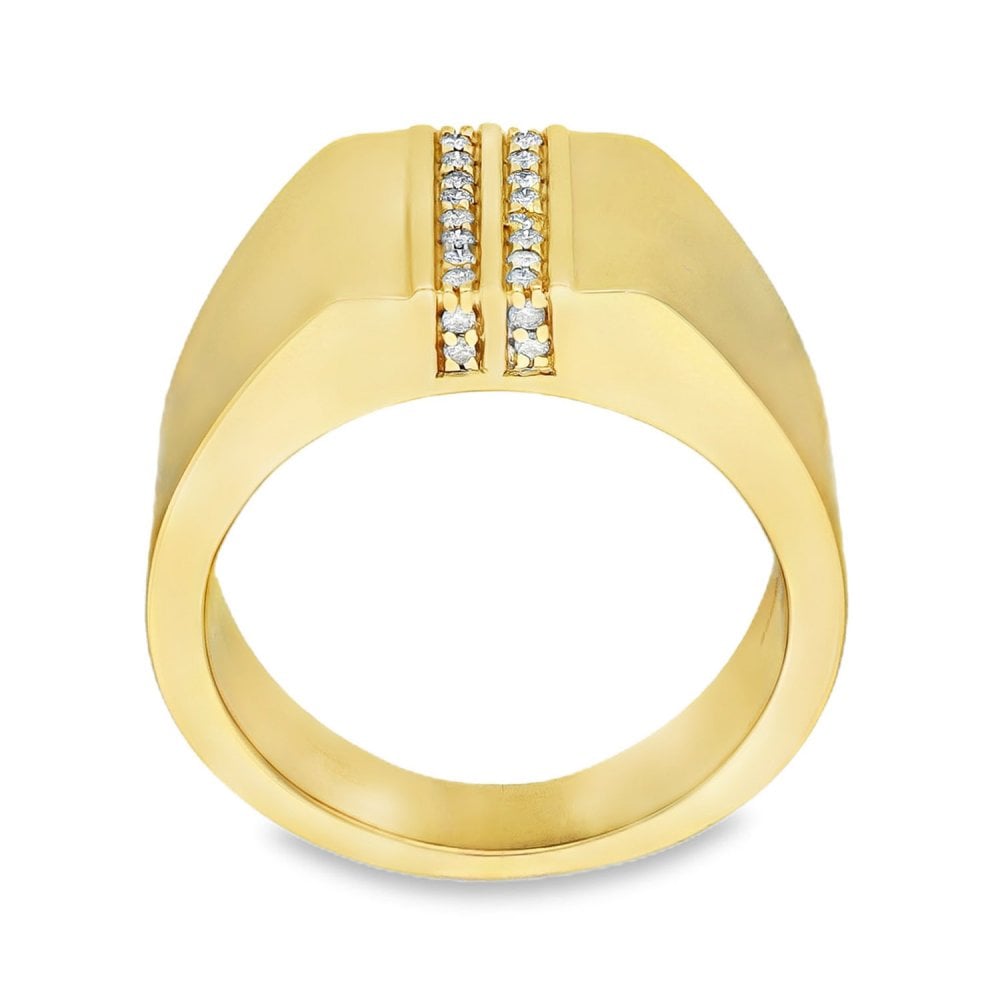 9ct Yellow Gold Double Diamond-Channel Signet - Size U - 12mm